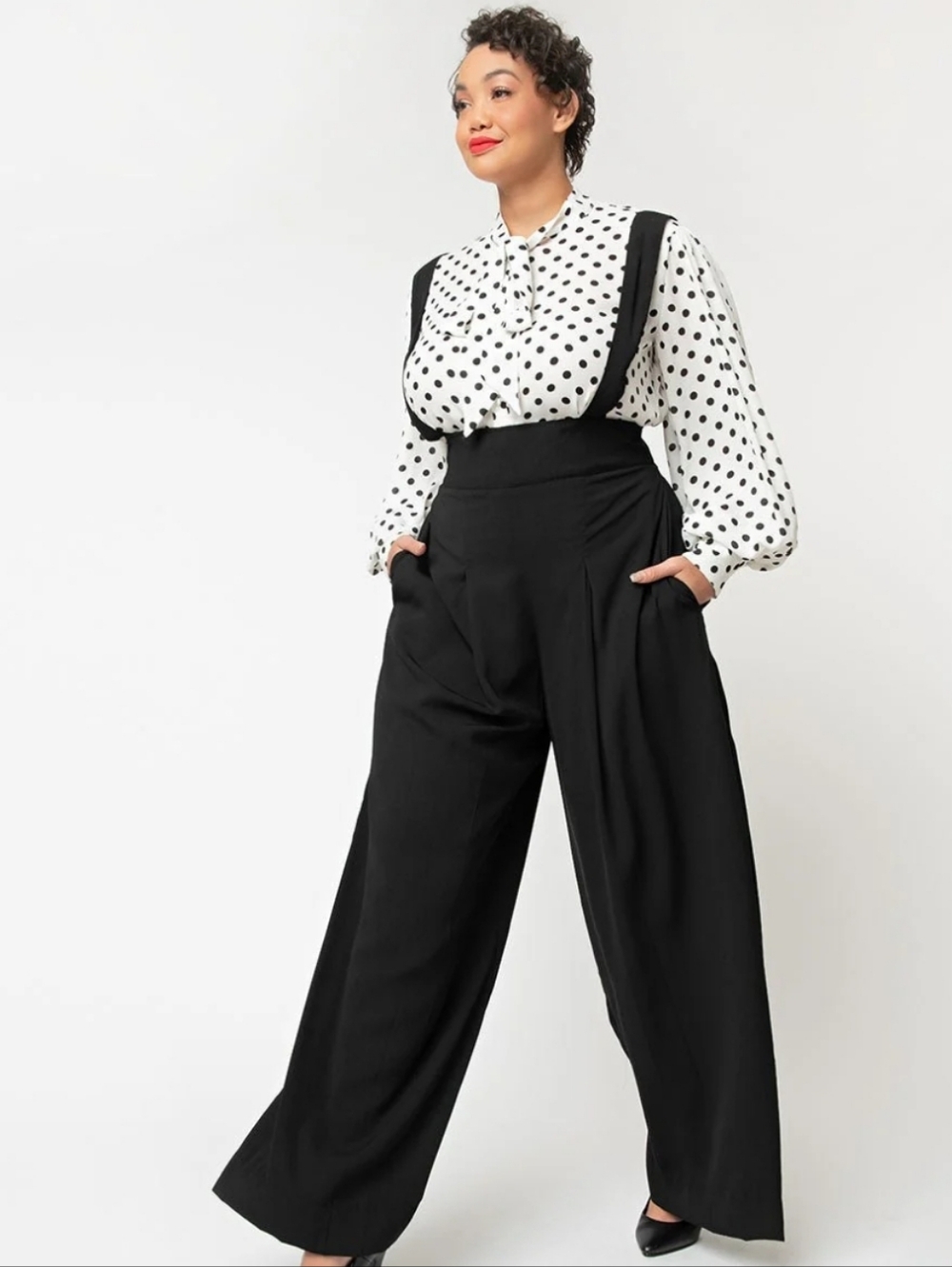 Unique Vintage High Waist Wide Leg Suspender Pants